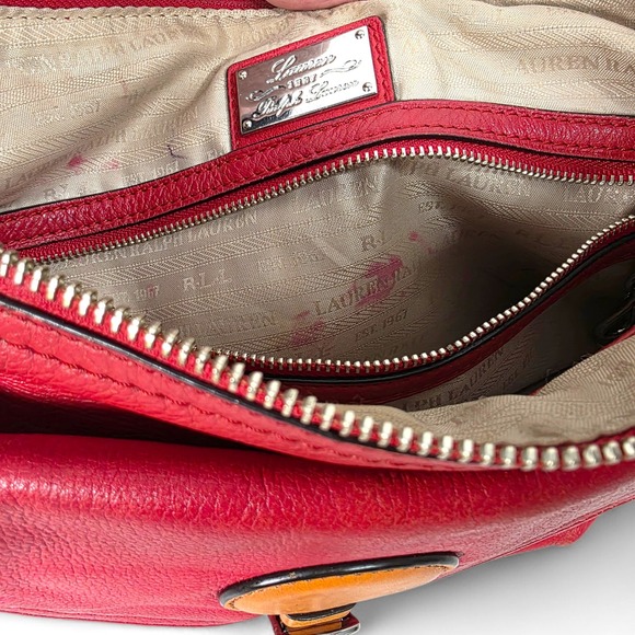Ralph Lauren RLL Leather Bag Purse Handbag Red Brown - Picture 12 of 13